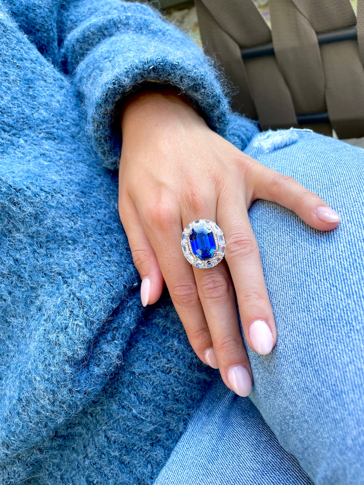 Octagonal Royal Blue Burma Sapphire Ring