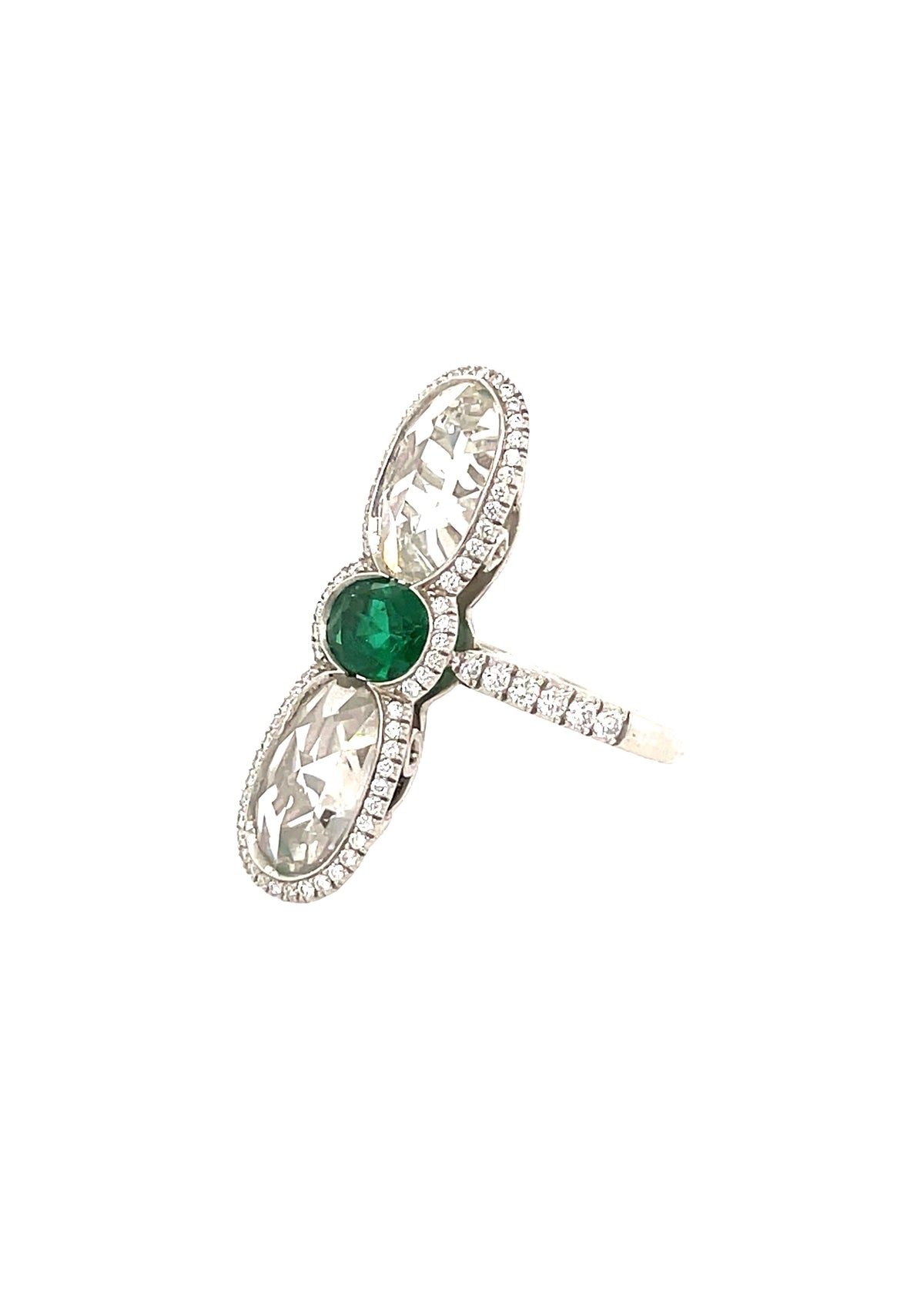 Navette Emerald and Diamond Ring