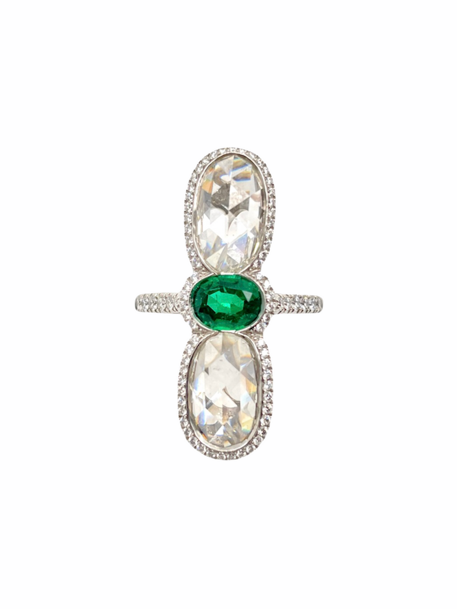 Navette Emerald and Diamond Ring