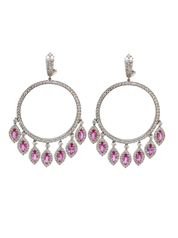 Diamond and pink sapphire hoop earrings