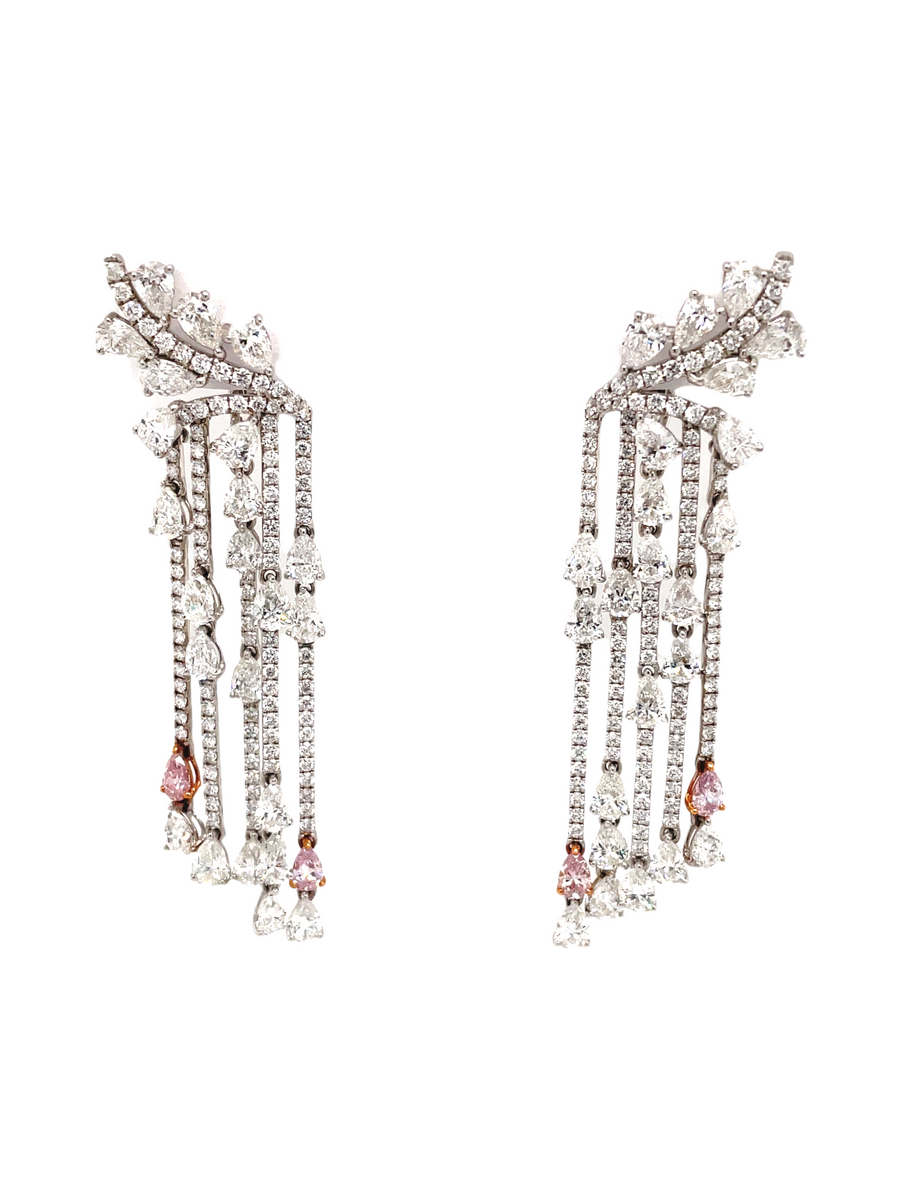 Elegant white and pink drop earrings