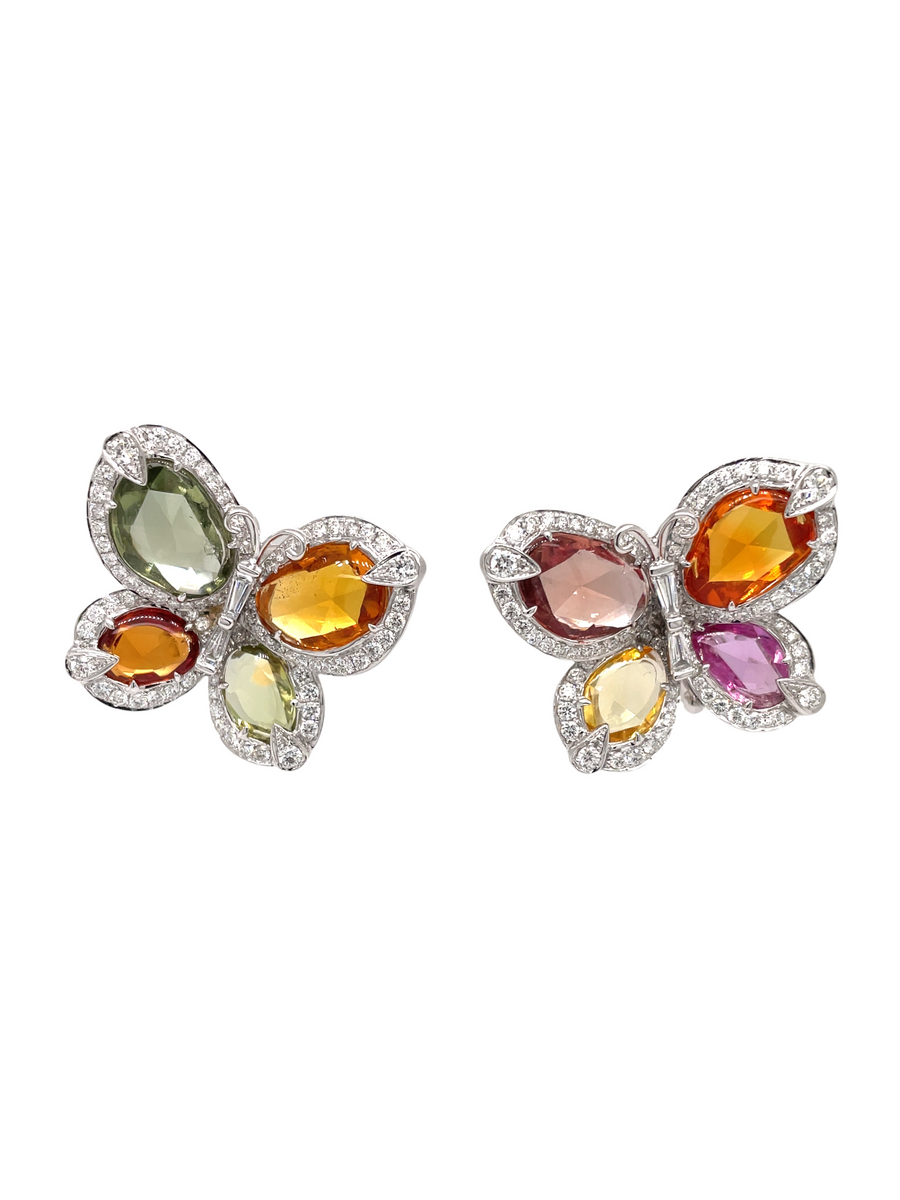 Colored sapphire butterfly ear clips