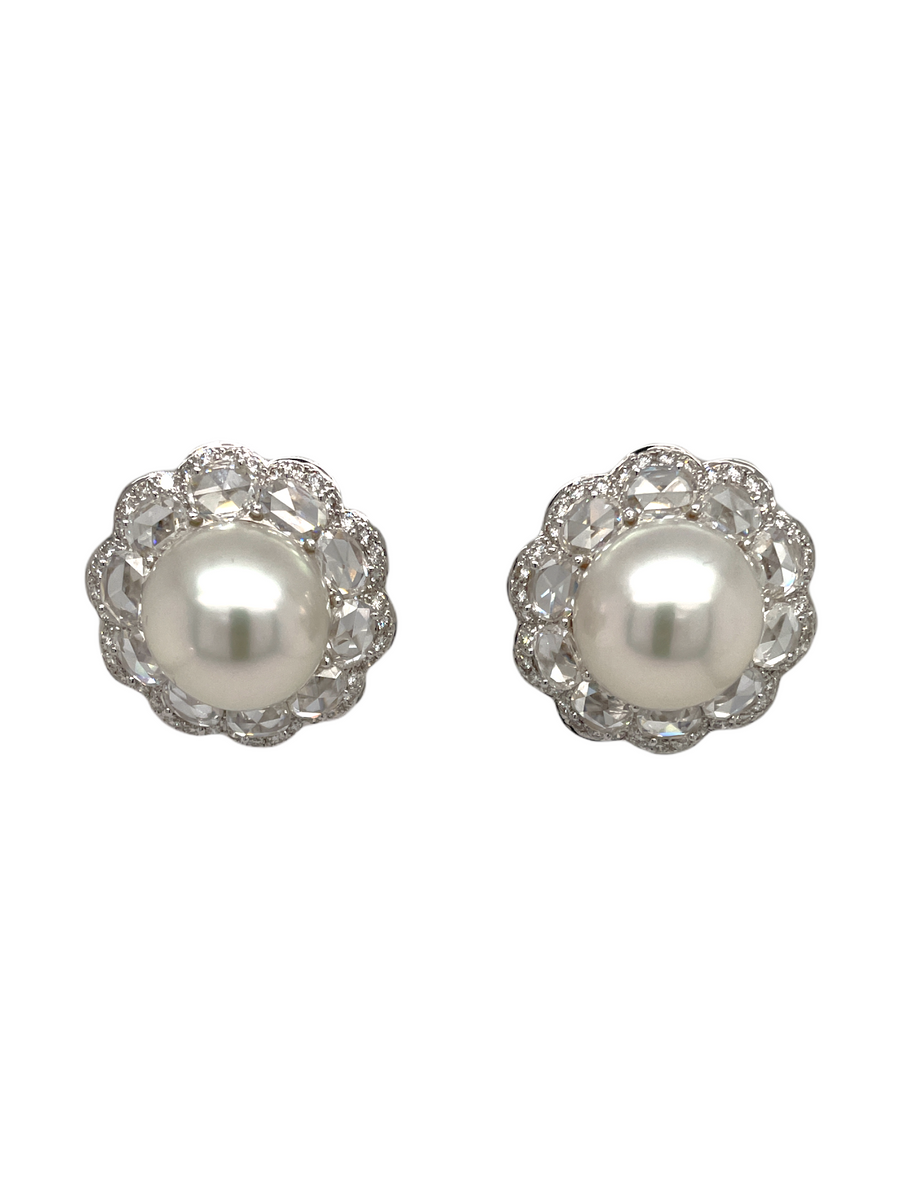 Pearl and rose cut diamond ear clips