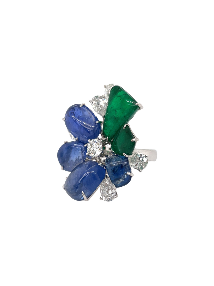 Emerald sapphire and diamond ring