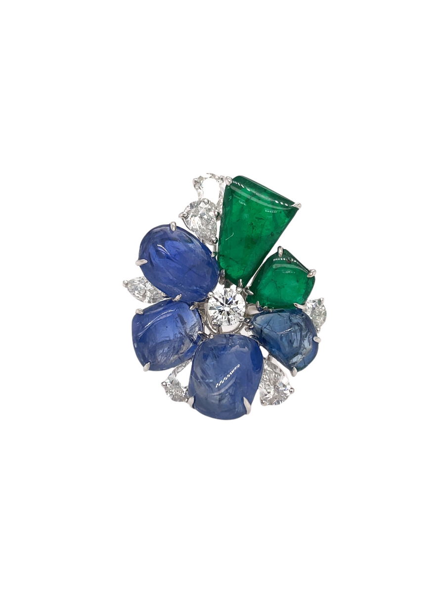 Emerald sapphire and diamond ring